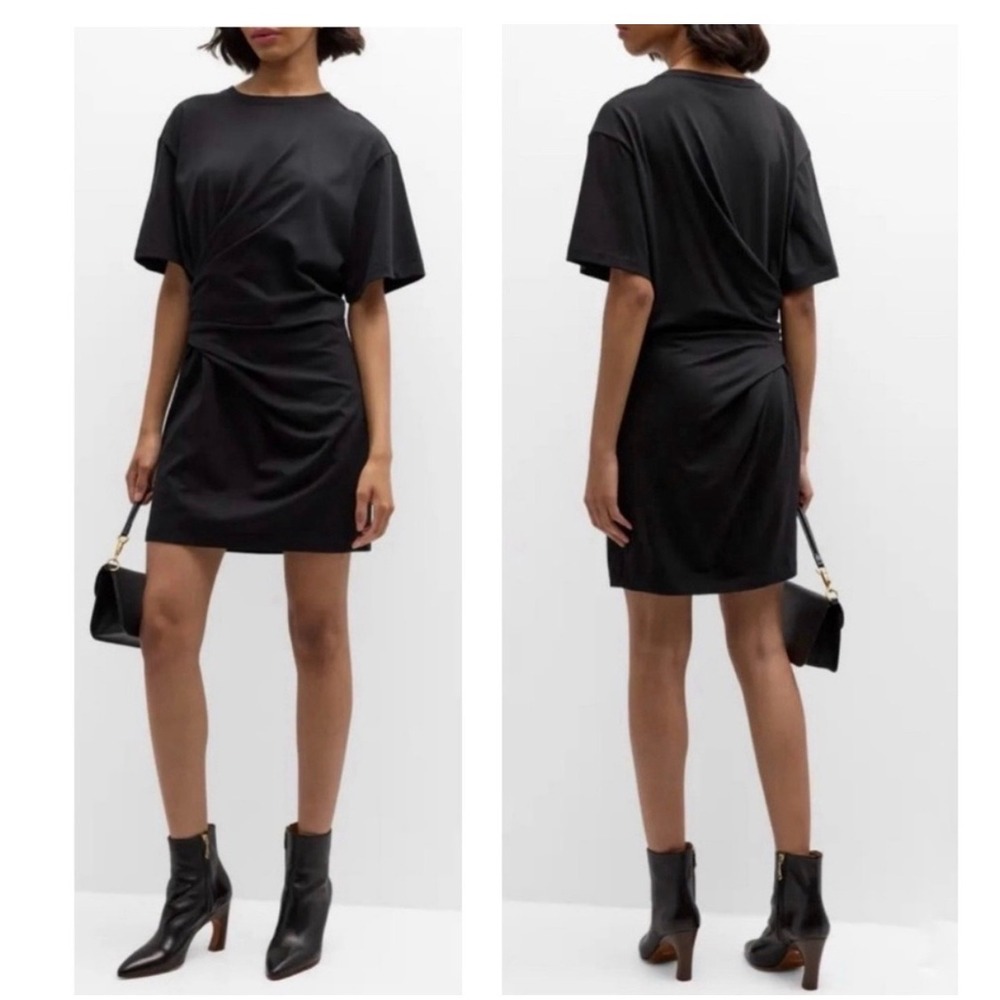 Frame Organic Cotton Draped Mini Dress‎ Noir Black LWKD0472 Womens Medium